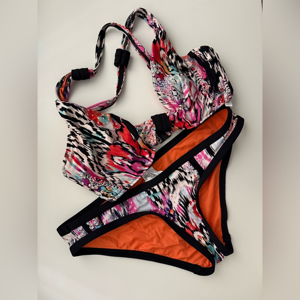 Seafolly Pink and Orange Patterned Bikini Size 6 US - 10 Australian